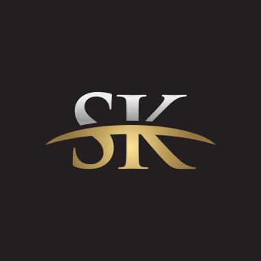 İlk harf Gümüş altın swoosh Sk logo logo siyah arka plan swoosh