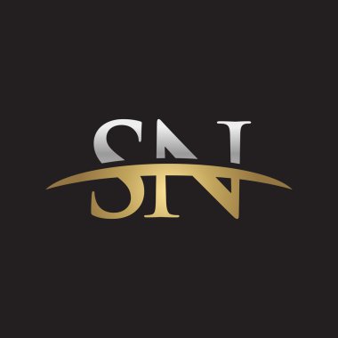 İlk harf Gümüş altın swoosh Sn logo logo siyah arka plan swoosh