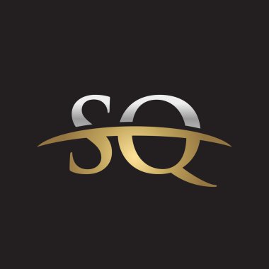İlk harf Sq Gümüş altın swoosh logo logo siyah arka plan swoosh