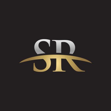 İlk harf Gümüş altın swoosh Sr logo logo siyah arka plan swoosh