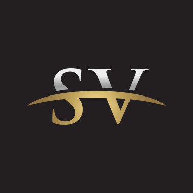 İlk harf Gümüş altın swoosh Sv logo logo siyah arka plan swoosh