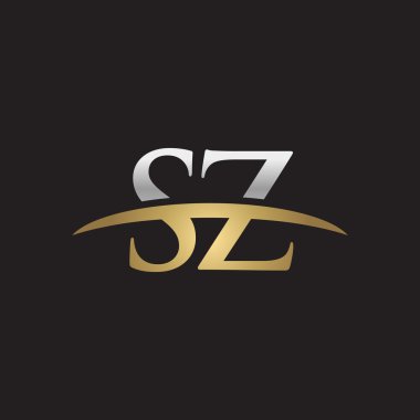 İlk harf Gümüş altın swoosh Sz logo logo siyah arka plan swoosh