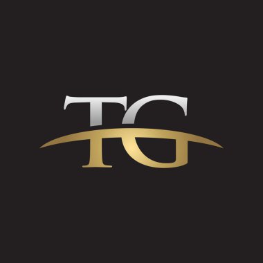İlk harf Gümüş altın swoosh Tg logo logo siyah arka plan swoosh