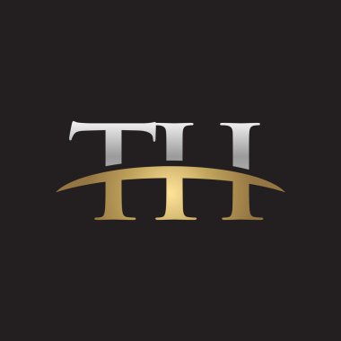 İlk harf Gümüş altın swoosh Th logo logo siyah arka plan swoosh