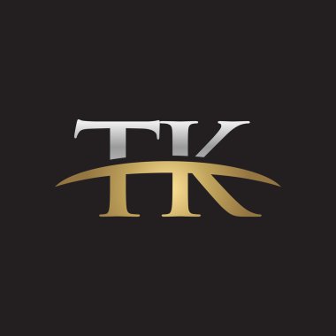 İlk harf Gümüş altın swoosh Tk logo logo siyah arka plan swoosh