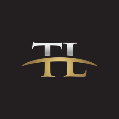 İlk harf Gümüş altın swoosh Tl logo logo siyah arka plan swoosh
