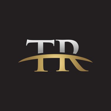 Initial letter TR silver gold swoosh logo swoosh logo black background clipart