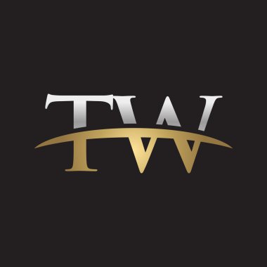 İlk harf Gümüş altın swoosh Tw logo logo siyah arka plan swoosh