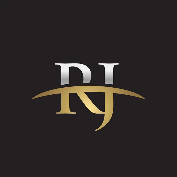 Початкові букви Rj срібло золото галочка логотип галочка логотип чорний фон — стоковий вектор