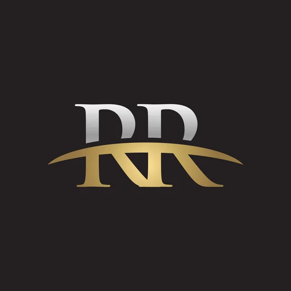 Första bokstaven Rr silver guld swoosh logo swoosh logo svart bakgrund — Stock vektor