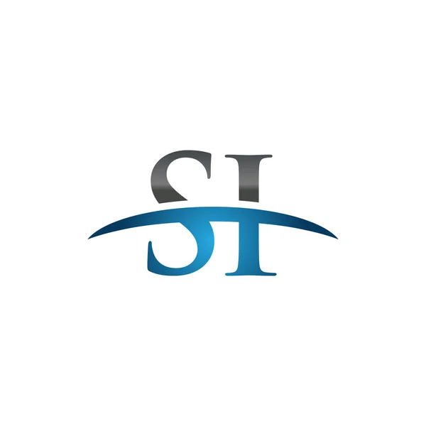 İlk harf Si mavi swoosh logo logo swoosh — Stok Vektör