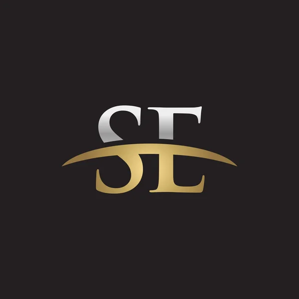 Letra inicial SE plata oro swoosh logo swoosh logo negro fondo — Vector de stock