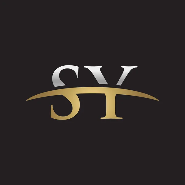 Lettre initiale SY argent or logo swoosh logo swoosh fond noir — Image vectorielle