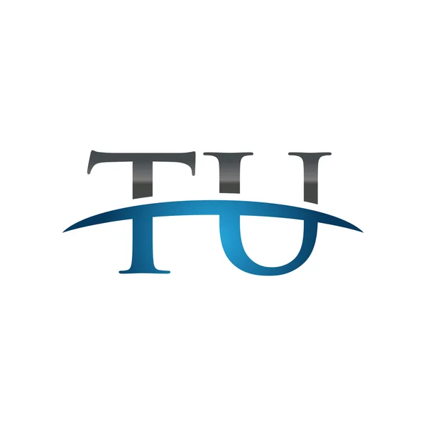 İlk harf Tu mavi swoosh logo logo swoosh — Stok Vektör