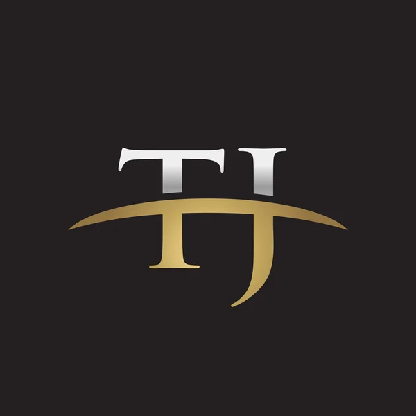 首字母 Tj 金银耐克标志旋风 logo 黑色背景 — 图库矢量图片