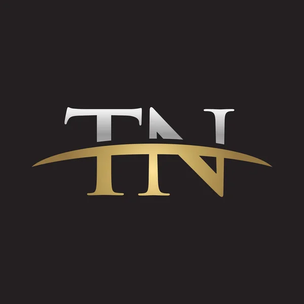 首字母 Tn 金银耐克标志旋风 logo 黑色背景 — 图库矢量图片