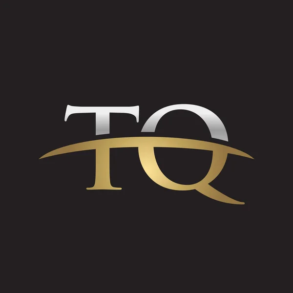 Literą Tq srebro złoto swoosh logo swoosh logo na czarnym tle — Wektor stockowy