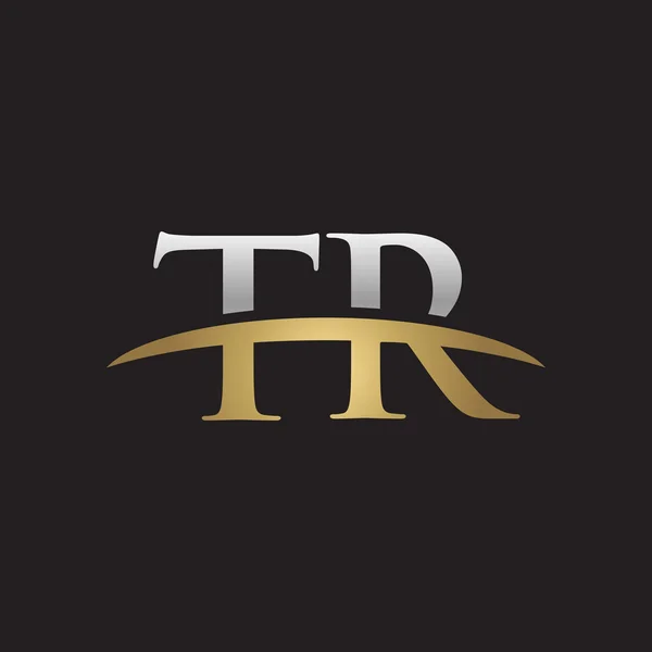 首字母 Tr 金银耐克标志旋风 logo 黑色背景 — 图库矢量图片