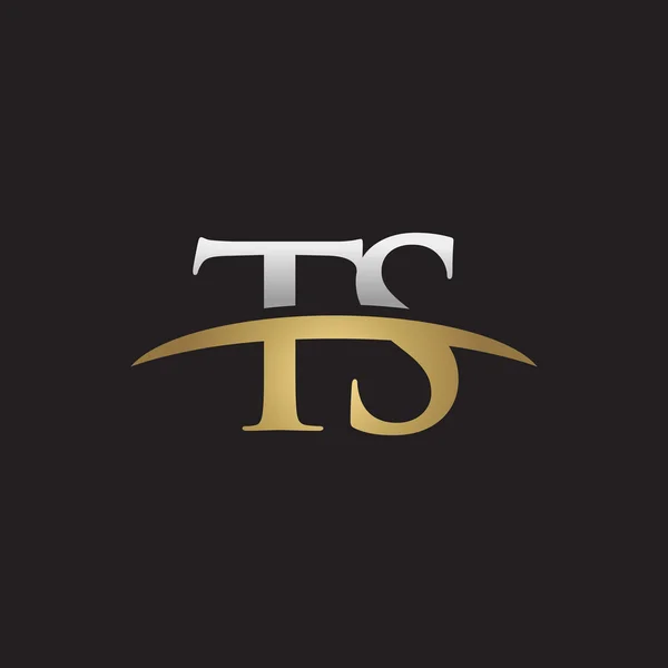 首写字母 Ts 金银耐克标志旋风 logo 黑色背景 — 图库矢量图片