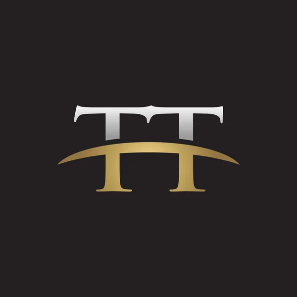 Початкова літера TT срібний золотий флеш логотип флеш логотип чорний фон — стоковий вектор