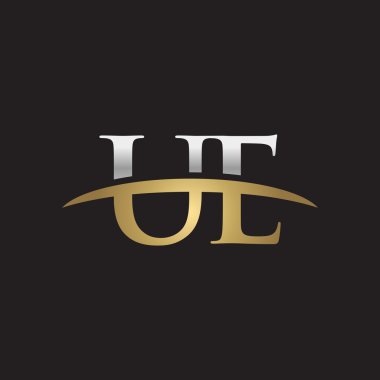 İlk harf Gümüş altın swoosh Ue logo logo siyah arka plan swoosh
