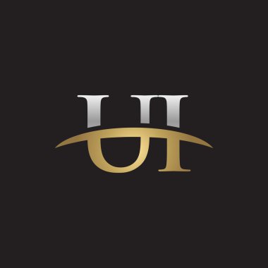 İlk harf Gümüş altın swoosh UI logo logo siyah arka plan swoosh