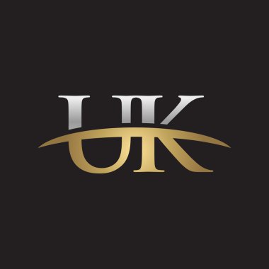 İlk Harf Uk Gümüş altın swoosh logo logo siyah arka plan swoosh