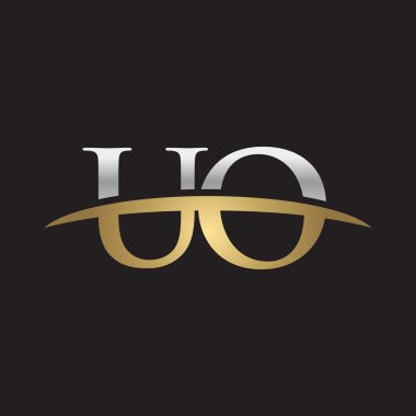 İlk harf Gümüş altın swoosh Uo logo logo siyah arka plan swoosh