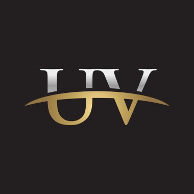 İlk harf Gümüş altın swoosh Uv logo logo siyah arka plan swoosh