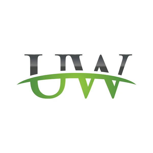 Počáteční písmeno Uw zelené swoosh logo swoosh logo — Stockový vektor