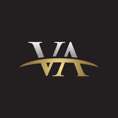 İlk harf Gümüş altın swoosh Va logo logo siyah arka plan swoosh