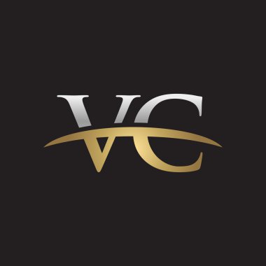 İlk harf Gümüş altın swoosh Vc logo logo siyah arka plan swoosh
