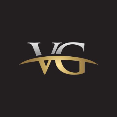 İlk harf Gümüş altın swoosh Vg logo logo siyah arka plan swoosh