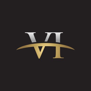 İlk harf Gümüş altın swoosh VI logo logo siyah arka plan swoosh