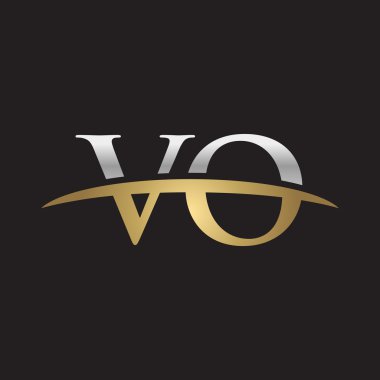 İlk harf Vo Gümüş altın swoosh logo logo siyah arka plan swoosh