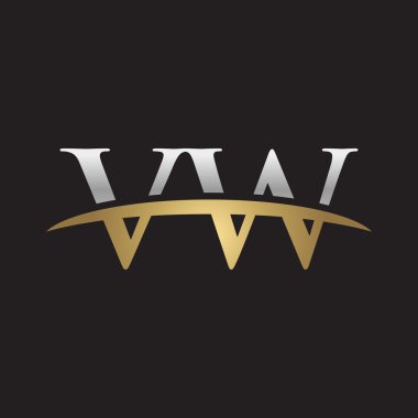 İlk harf Gümüş altın swoosh Vw logosu logo siyah arka plan swoosh
