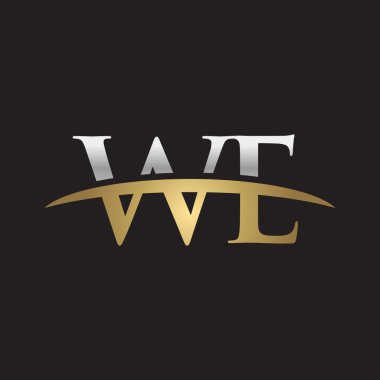 İlk harf biz Gümüş altın swoosh logo logo siyah arka plan swoosh