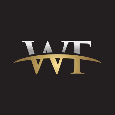 İlk harf Gümüş altın swoosh Wf logo logo siyah arka plan swoosh