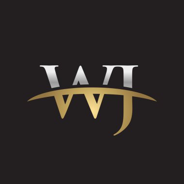 İlk harf Gümüş altın swoosh Wj logo logo siyah arka plan swoosh