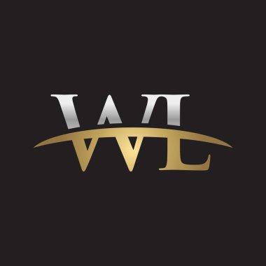 İlk harf Gümüş altın swoosh Wl logo logo siyah arka plan swoosh