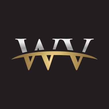 İlk harf Gümüş altın swoosh Wv logo logo siyah arka plan swoosh
