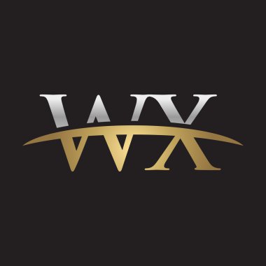 İlk harf Gümüş altın swoosh Wx logo logo siyah arka plan swoosh