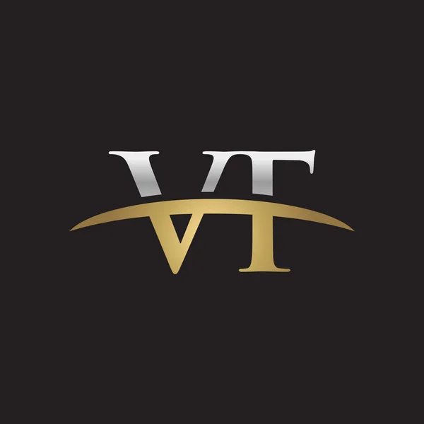 İlk harf Gümüş altın swoosh Vf logo logo siyah arka plan swoosh — Stok Vektör