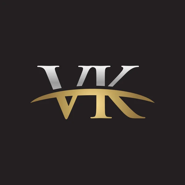 Första bokstaven Vk silver guld swoosh logo swoosh logo svart bakgrund — Stock vektor
