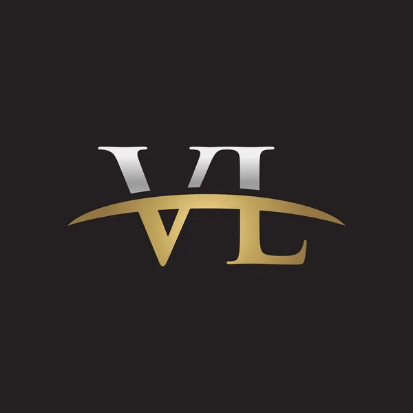 Initial letter VN silver gold swoosh logo swoosh logo black