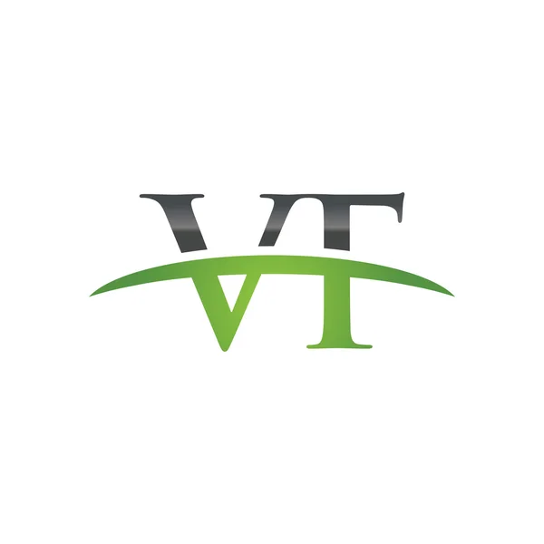 İlk harf Vf yeşil swoosh logo logo swoosh — Stok Vektör