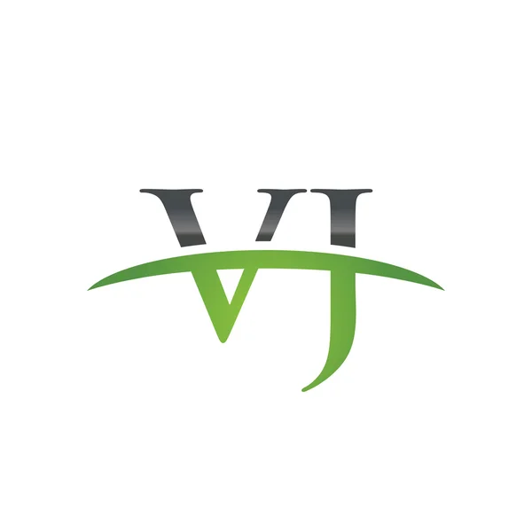 Eredeti levél zöld Vj swoosh logó swoosh logó — Stock Vector