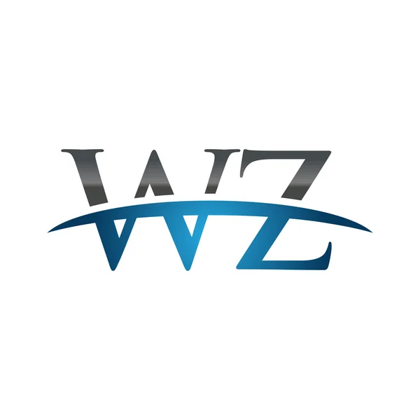 Logotipo inicial WZ blue swoosh logo swoosh — Vetor de Stock
