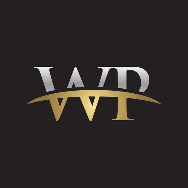 Початкова літера WP срібний золотий флеш логотип флеш логотип чорний фон — стоковий вектор