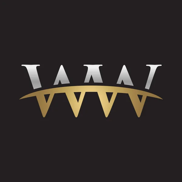 Αρχικό γράμμα Ww ασήμι χρυσός swoosh λογότυπο swoosh λογότυπο μαύρο φόντο — Διανυσματικό Αρχείο